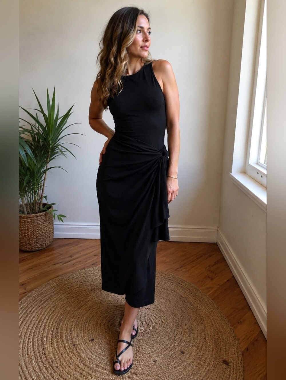 Banana Republic Black Knit Wrap Dress NWT large TALL LT party cocktail evening